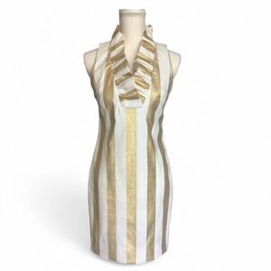 Sara Campbell Gold Metallic Stripe Dress Size 2 Cocktail Party Festive Neutral